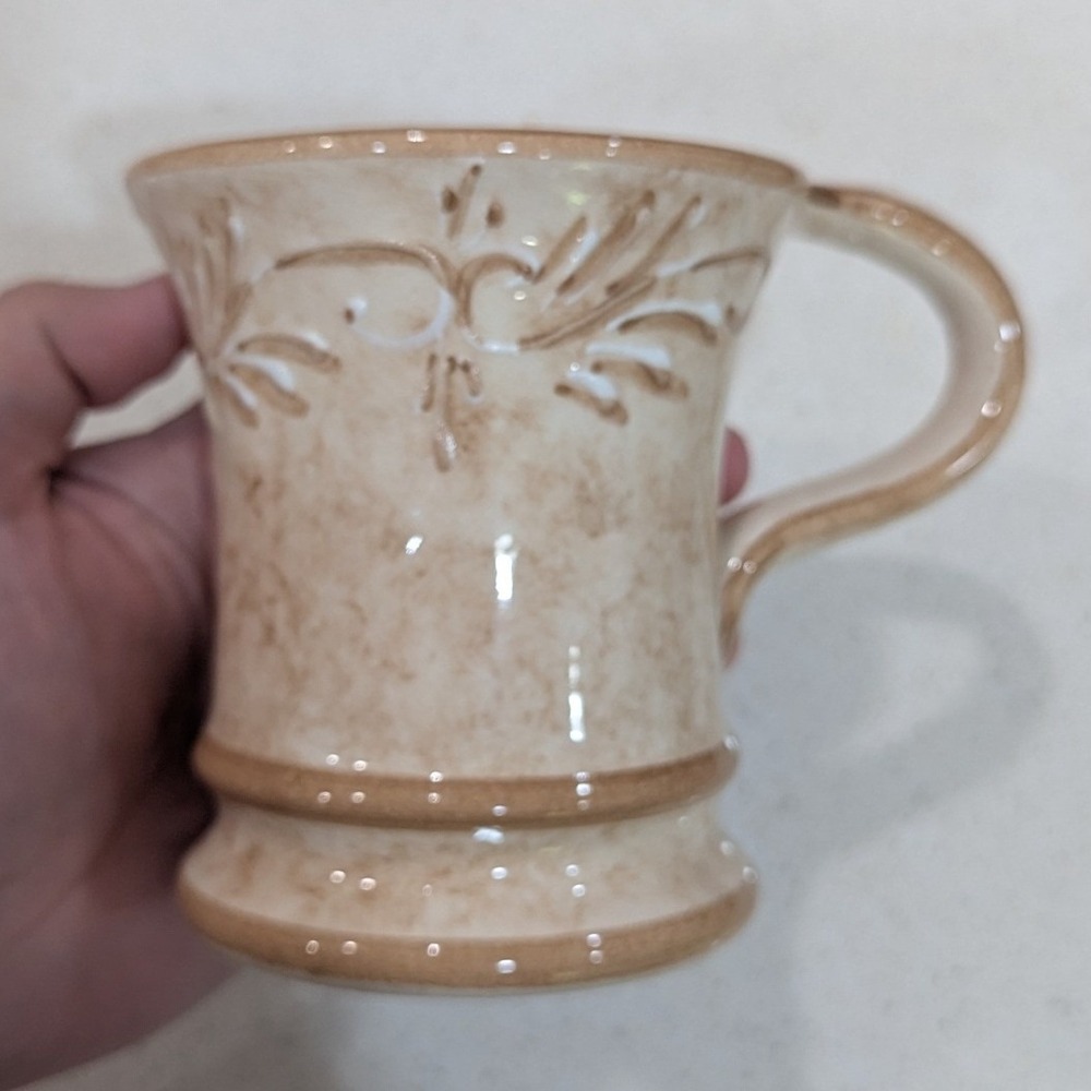 OperaNova Rale Tall Coffee Mugs 4.25" Tan Rustic Floral Scroll Priced Individual